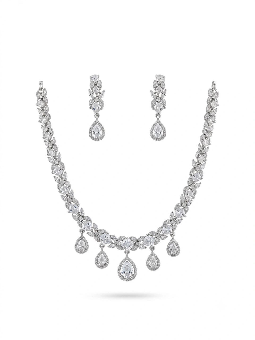TAG 7 Rhodium-Plated Cubic Zirconia Necklace and Earrings-image-9