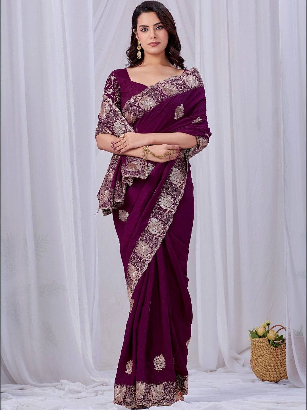 all about you Ethnic Motifs Embroidered Poly Chiffon Designer Saree-picture-46