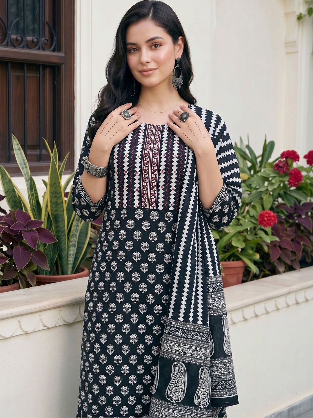 Indo Era Women Printed Regular Pure Cotton Kurta with Trousers & With Dupatta-picture-36