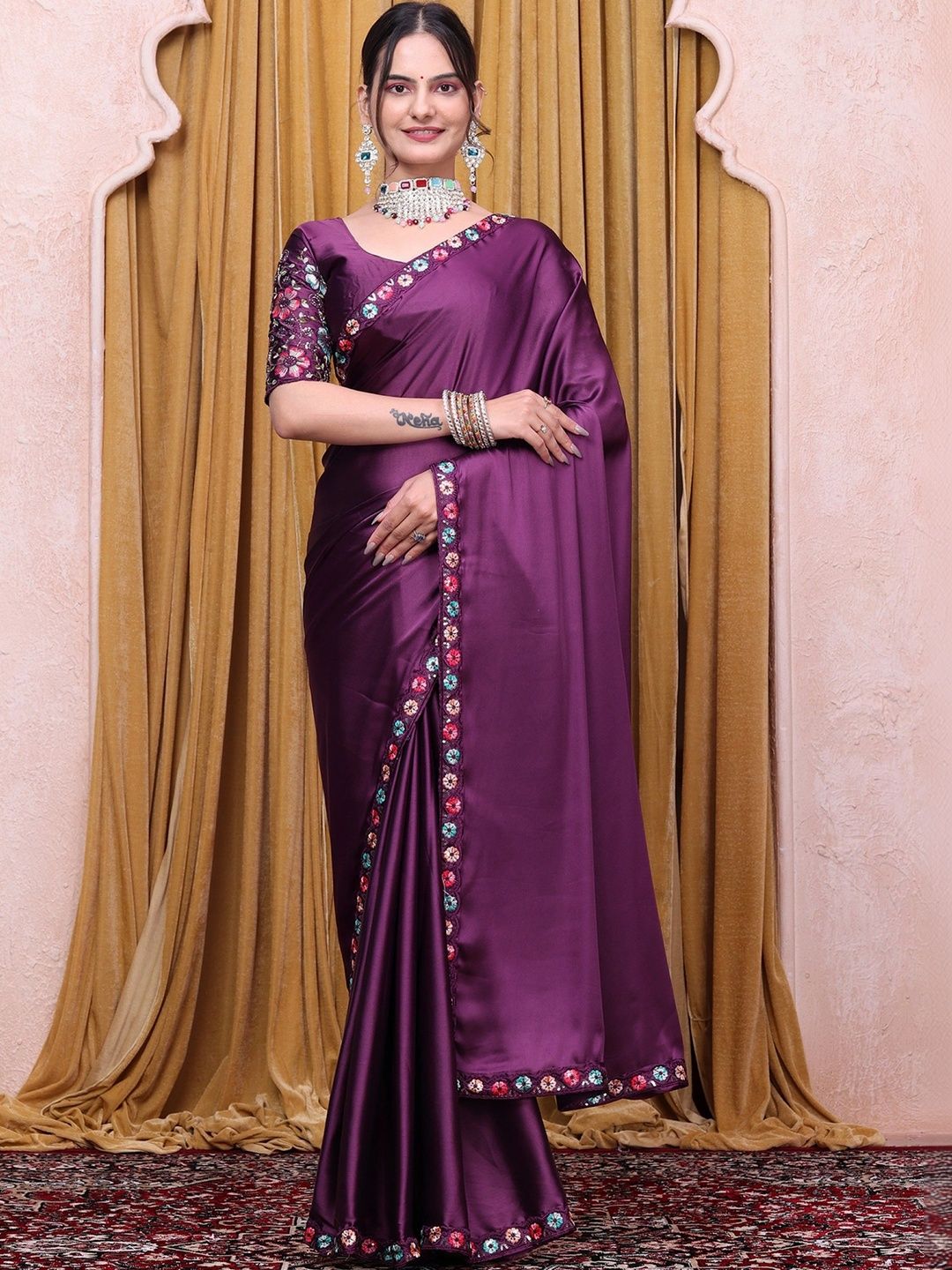 all about you Embroidered Satin Designer Saree-picture-35