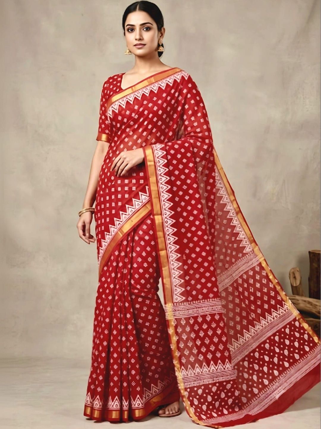 KALINI Bandhani Pure Cotton Block Print Saree-picture-34