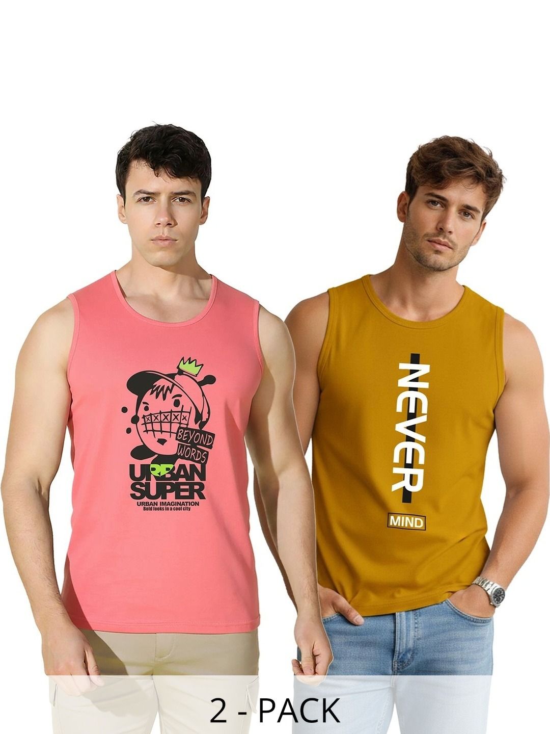 MINISTRY OF FRIENDS Pack of 2 Printed Cotton Gym Vest-picture-39