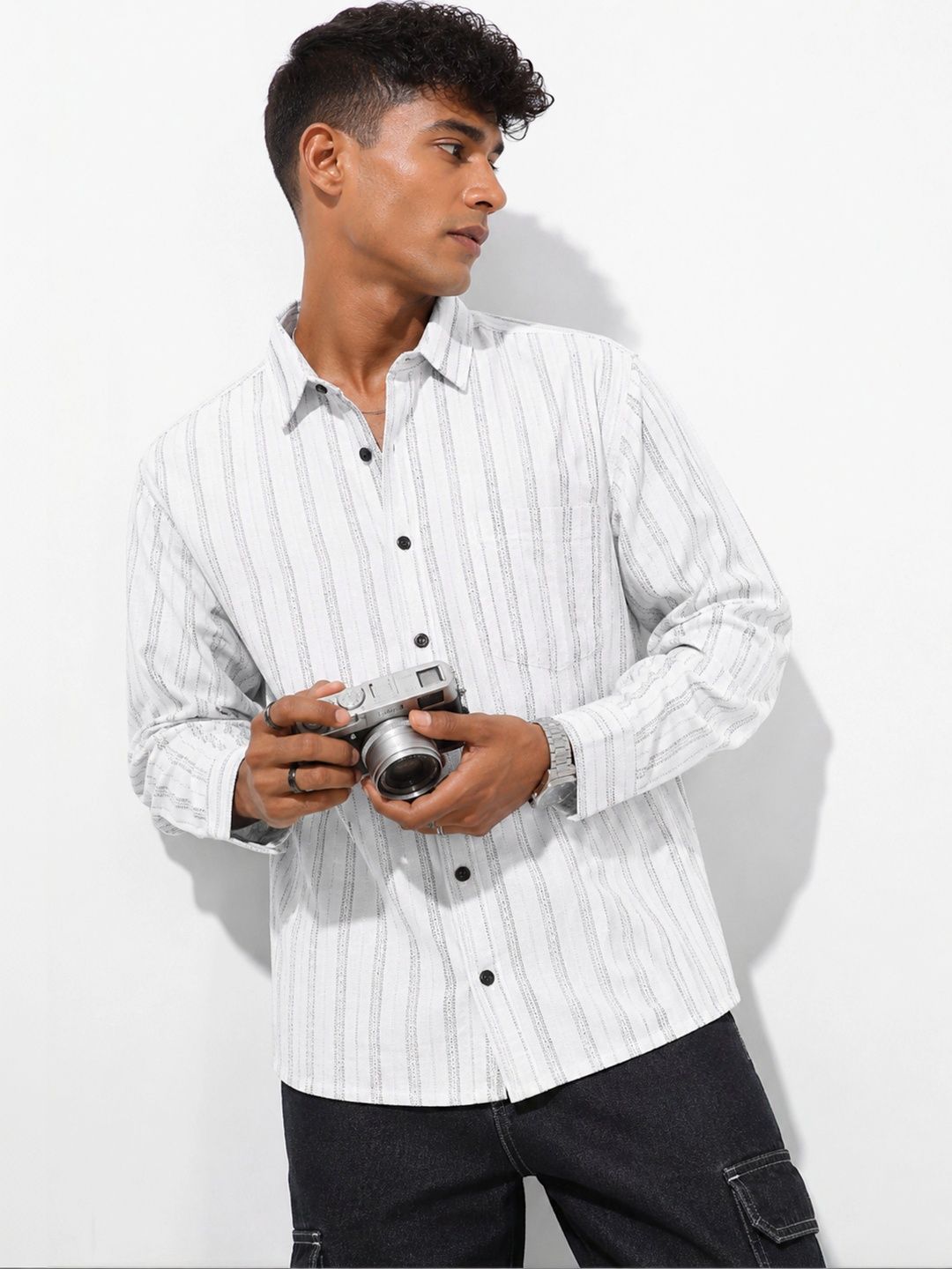 7TH LEGION Men Relaxed Sheer Striped Casual Shirt-picture-58
