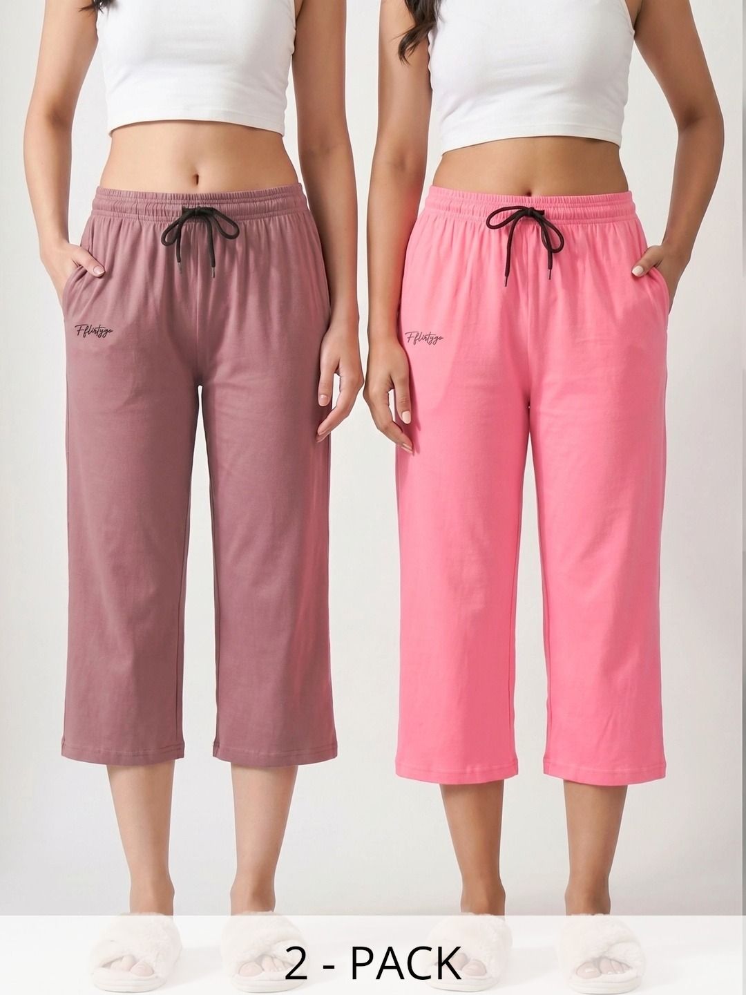 FFLIRTYGO Pack Of 2 Cotton Mid-Rise Lounge Pants-picture-35
