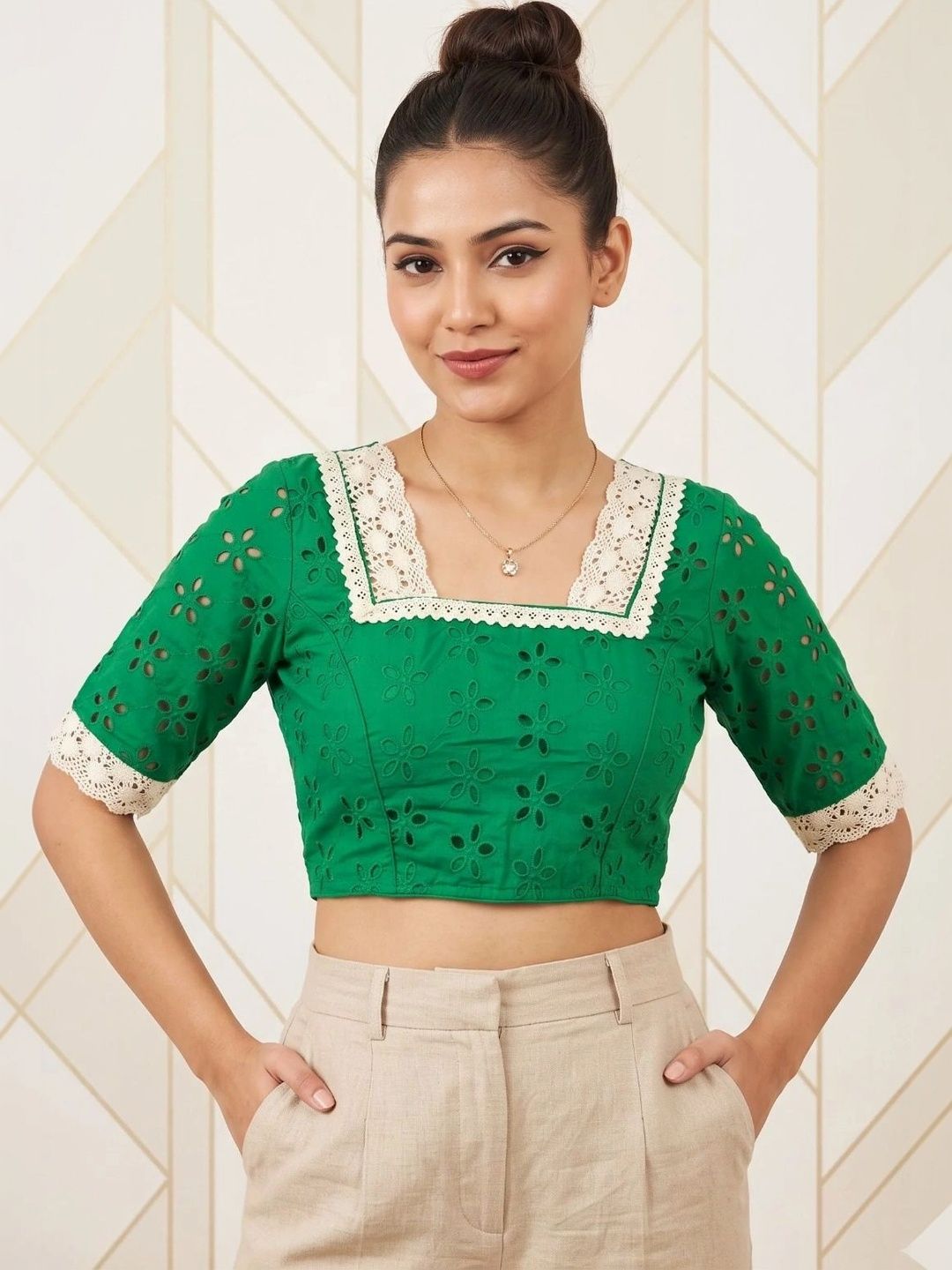 Monamaar Cotton Embroidered Saree Blouse-picture-18