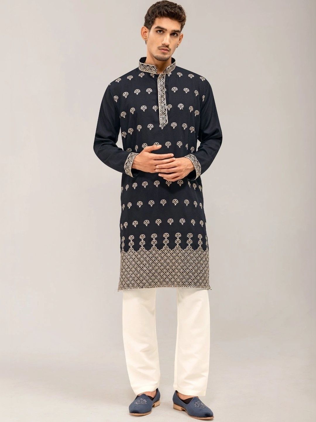 ADHIRAJAN Men Ethnic Motifs Embroidered Thread Work Kurta-picture-37