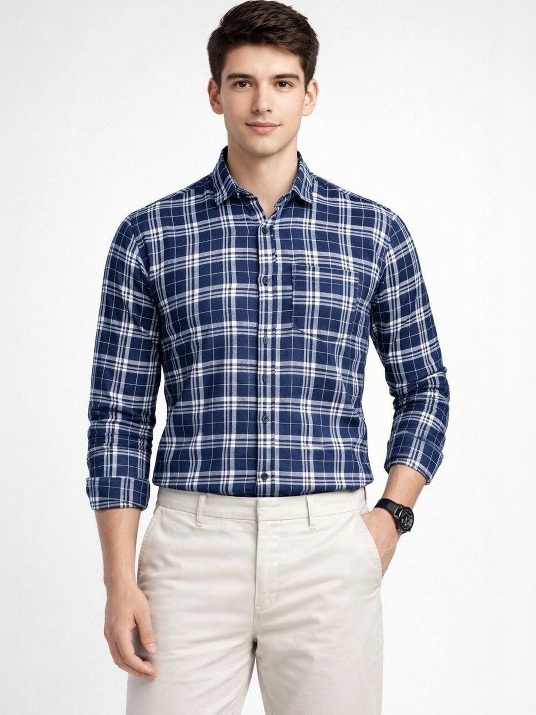 Studio-9 Men Classic Slim Fit Tartan Checks Checked Casual Shirt-picture-27