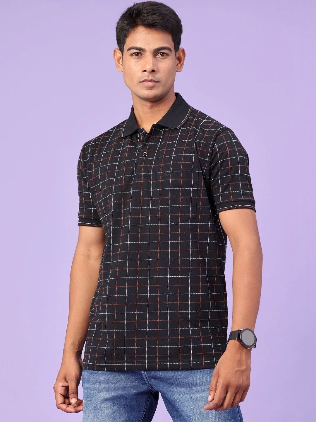 V-Mart Men Checked Polo Collar Pockets T-shirt-picture-28