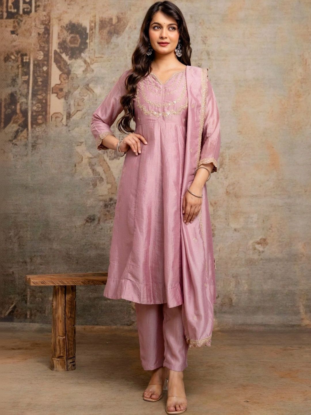 Moda Rapido Women Ethnic Motifs Embroidered Regular Kurta with Trousers & With Dupatta-picture-19