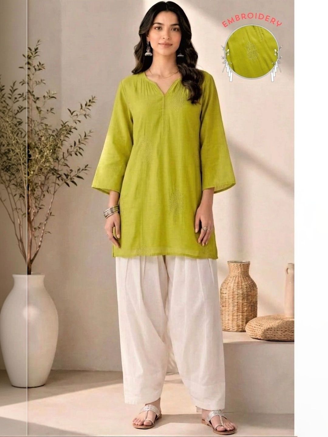 MOKOSH Women Embroidered Regular Thread Work Pure Cotton Kurta with Patiala-image-47