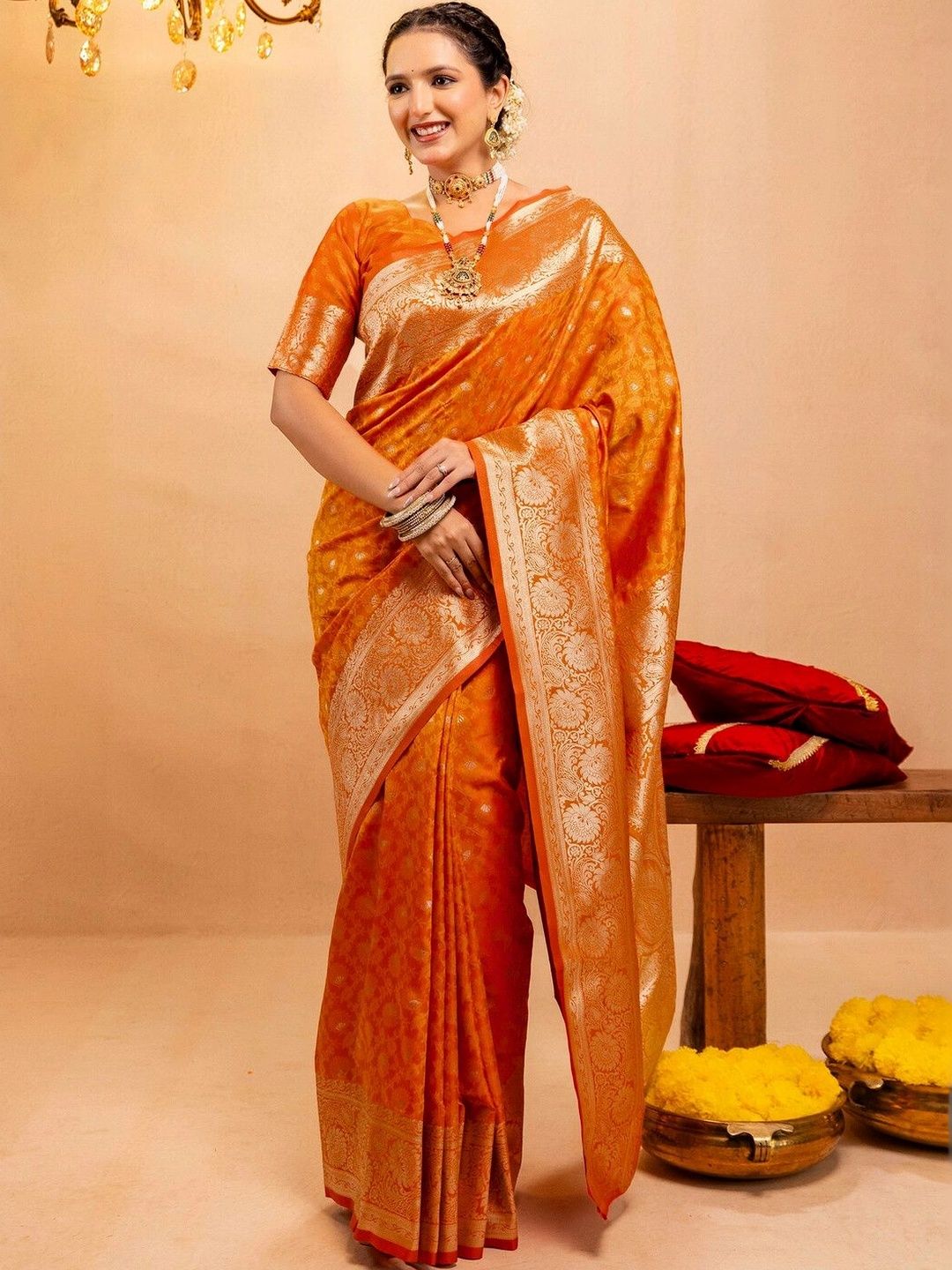 SAARA Woven Design Zari Silk Blend Saree-image-10