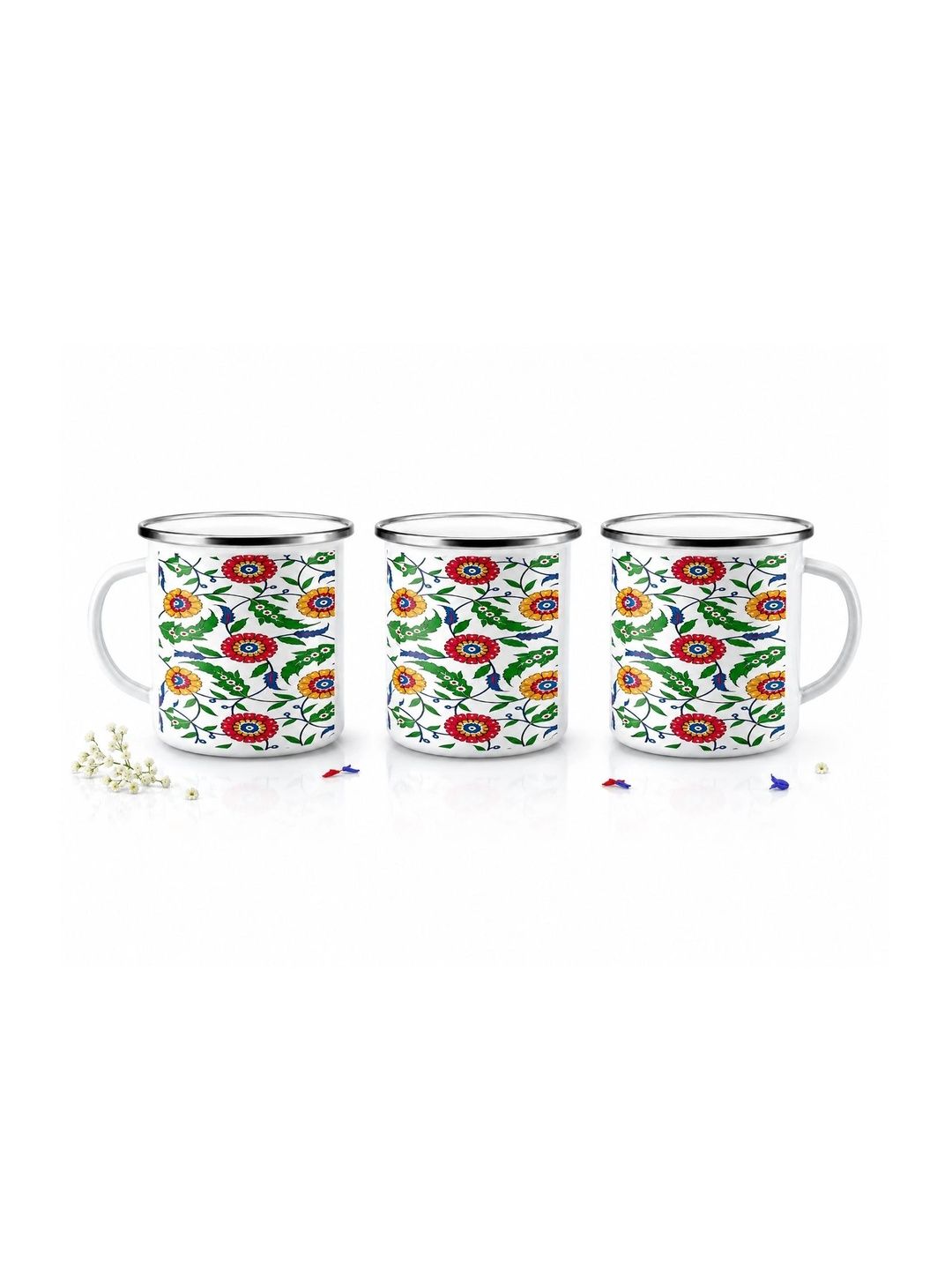 TAJNAN White Floral Printed Stainless Steel Glossy Mugs Set of Cups and Mugs-picture-3