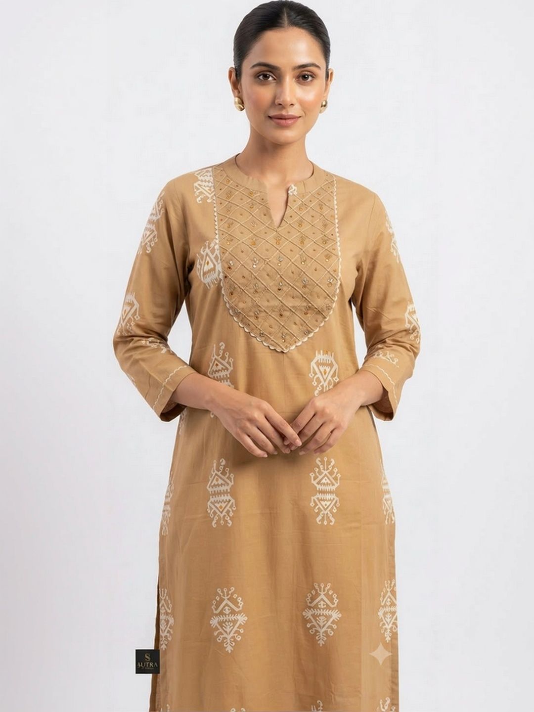 KALINI Women Ethnic Motifs Printed Regular Beads and Stones Pure Cotton Kurta with Trousers-picture-12