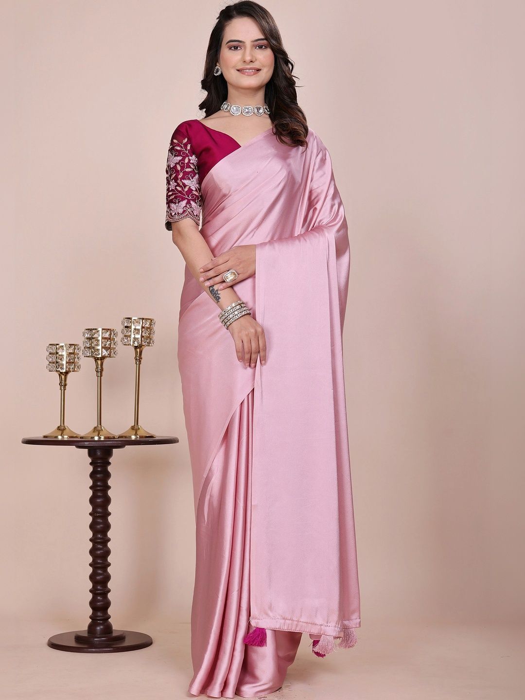 Mitera Floral Embroidered Satin Designer Saree-image-45