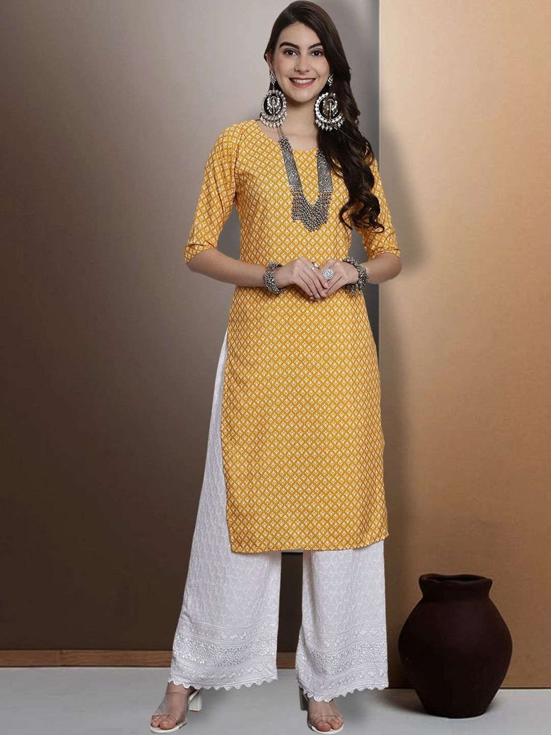 HERE&NOW Women Geometric Printed Crepe Kurta-picture-23