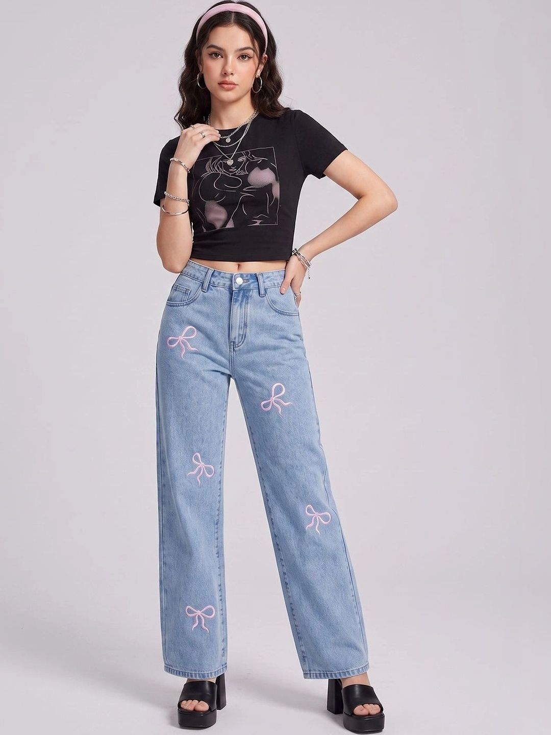 DressBerry Women Comfort Straight Fit High-Rise Embroidered Stretchable Jeans-image-45