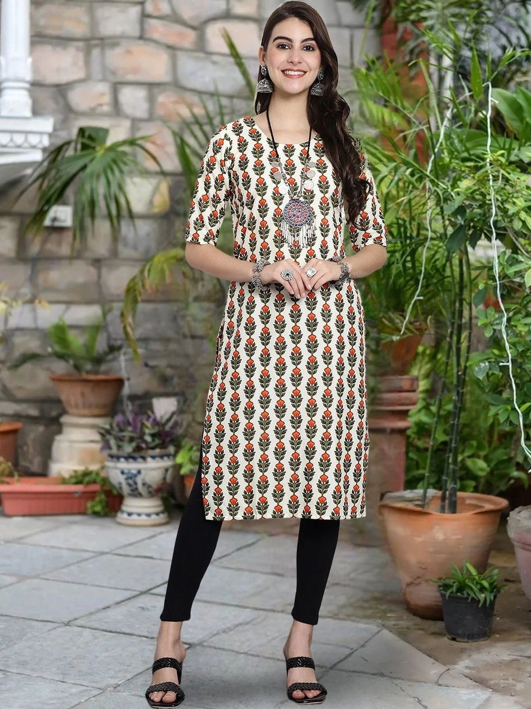 HERE&NOW Women Printed Floral Crepe Kurta-picture-54