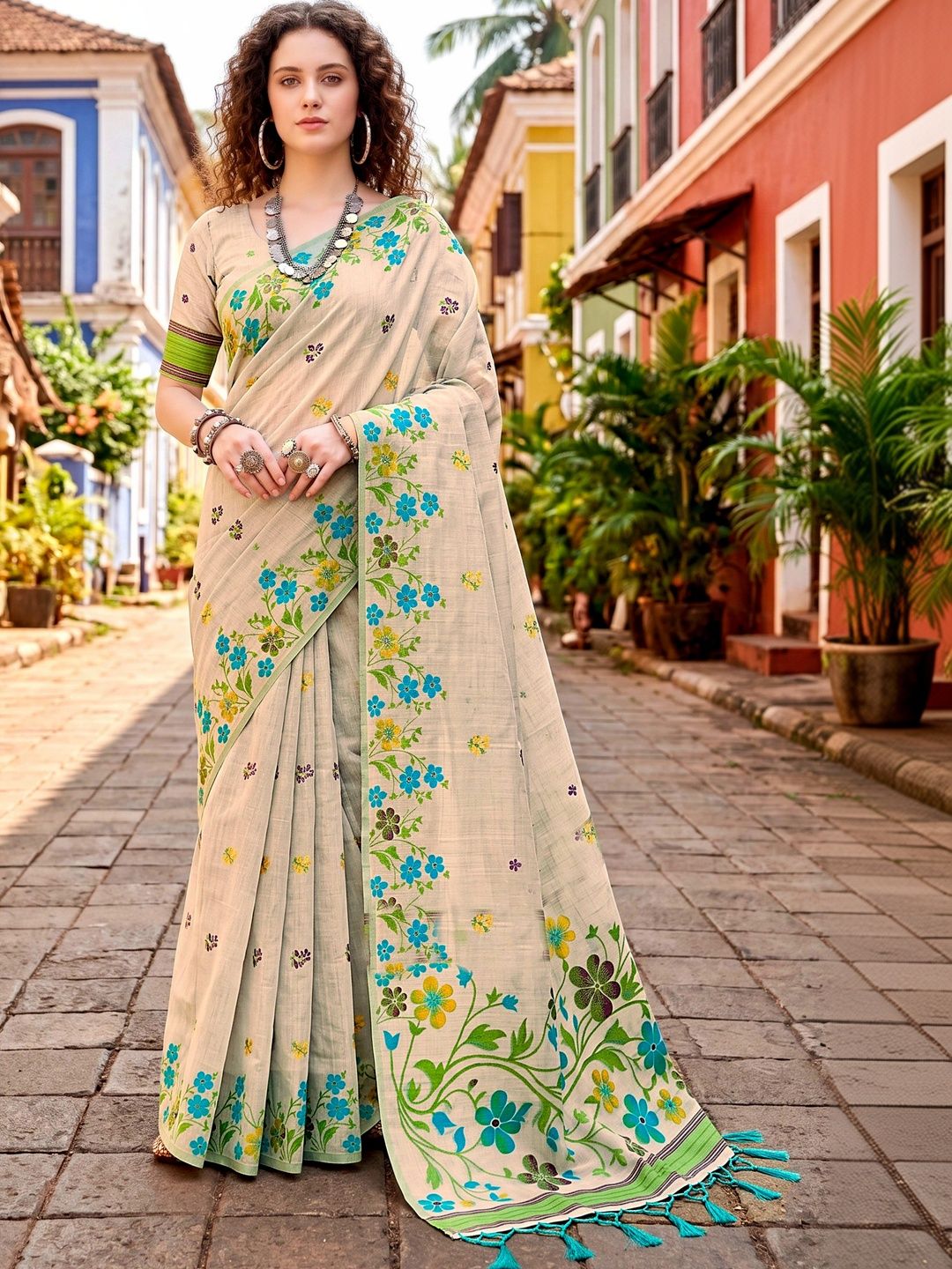 SANGAM PRINTS Floral Tussar Saree-picture-22