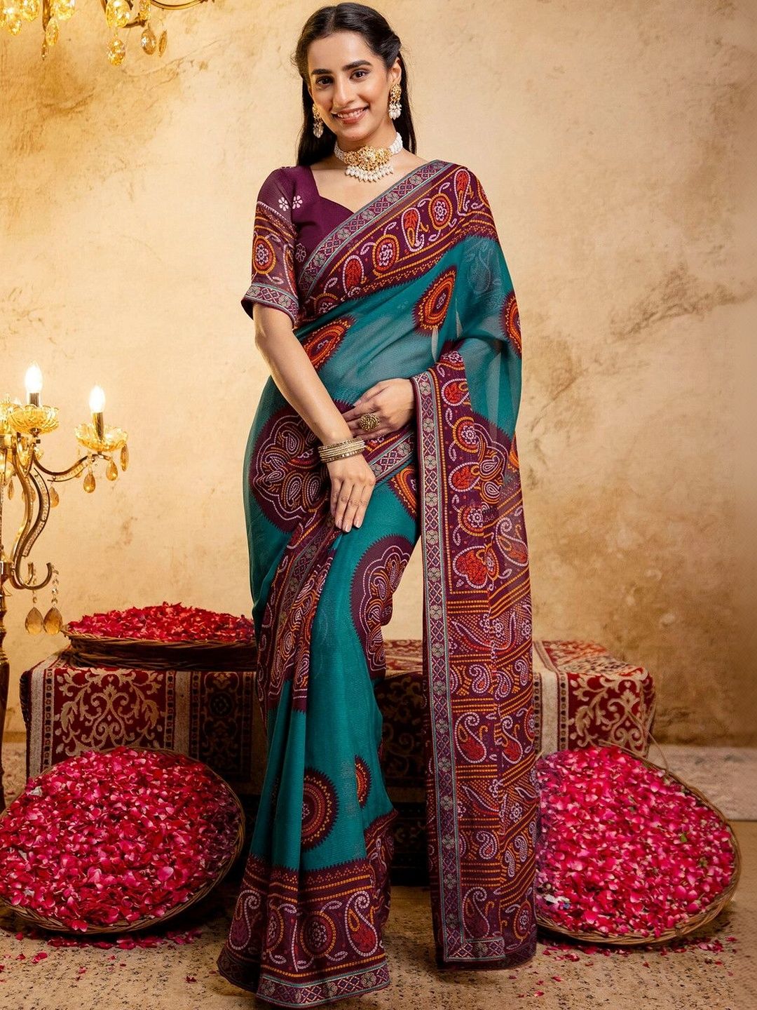 SAARA Paisley Pure Georgette Saree-picture-36