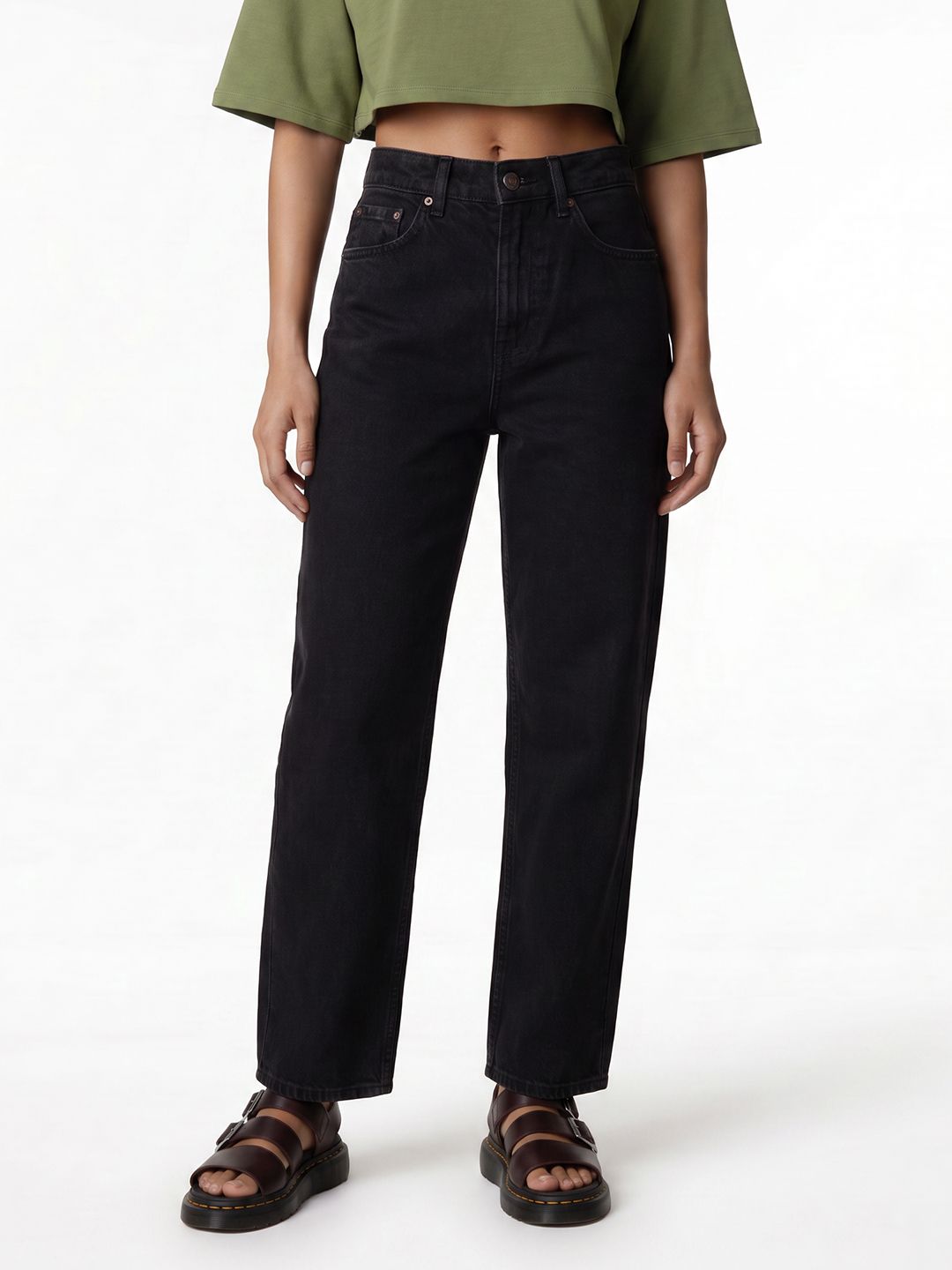NEXT Women Wide Leg High-Rise Pure Cotton Jeans-image-16
