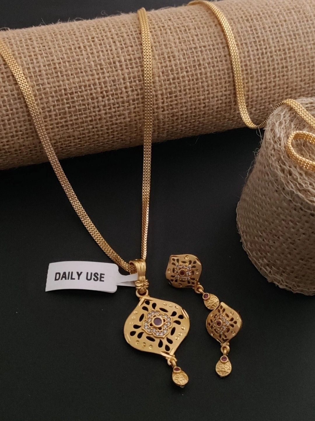 EvoraJewel Gold-Plated Stone-Studded Pendant and Earrings-picture-15