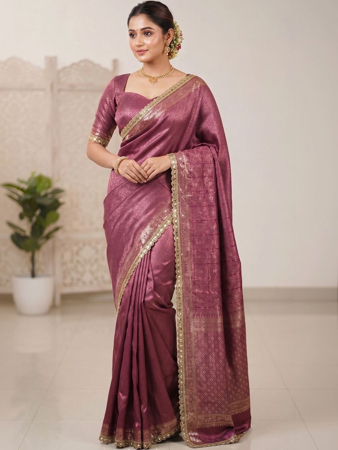 VILLE FASHION Woven Design Art Silk Kanjeevaram Saree-image-46