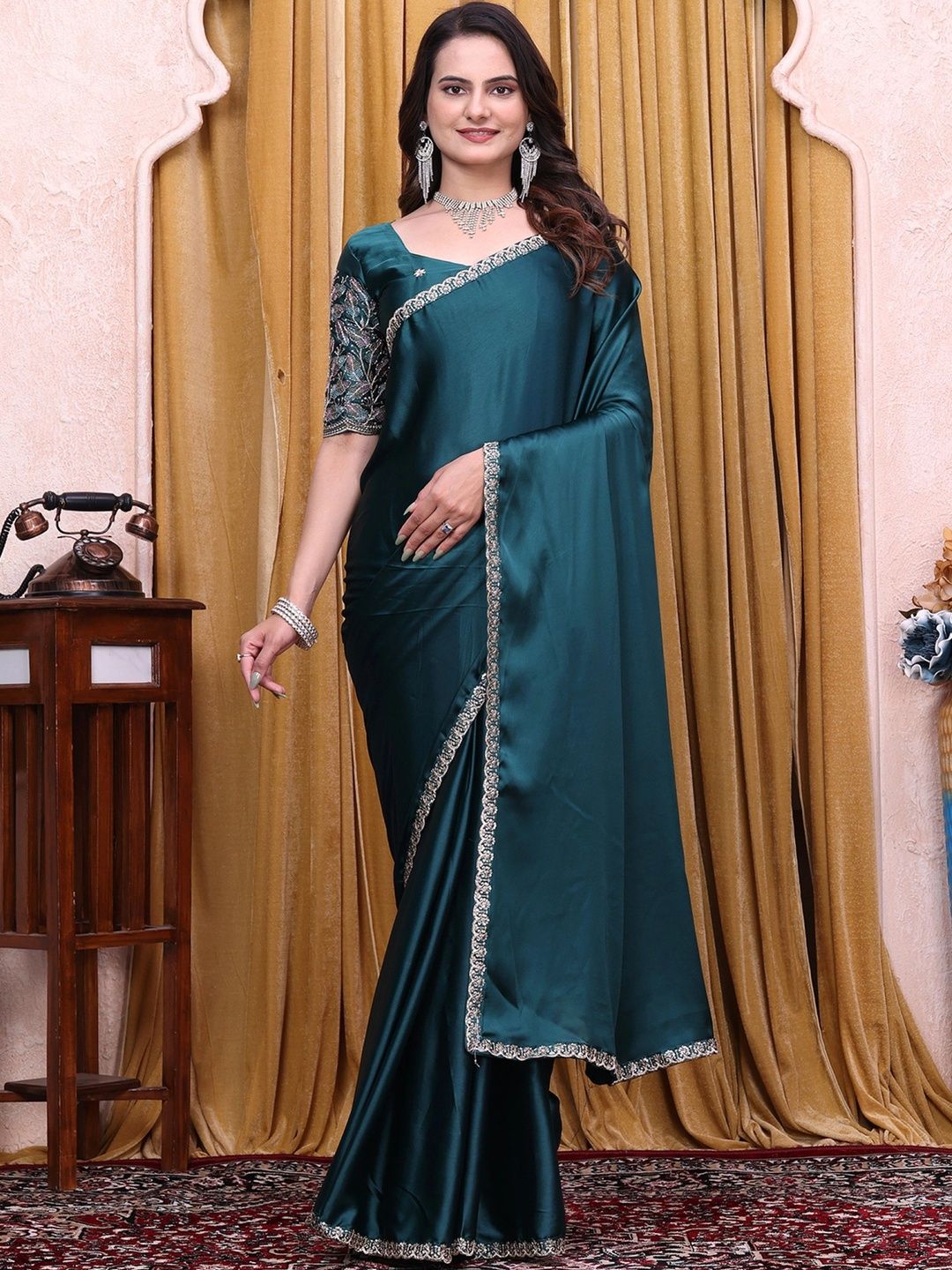 all about you Embroidered Satin Designer Saree-picture-23