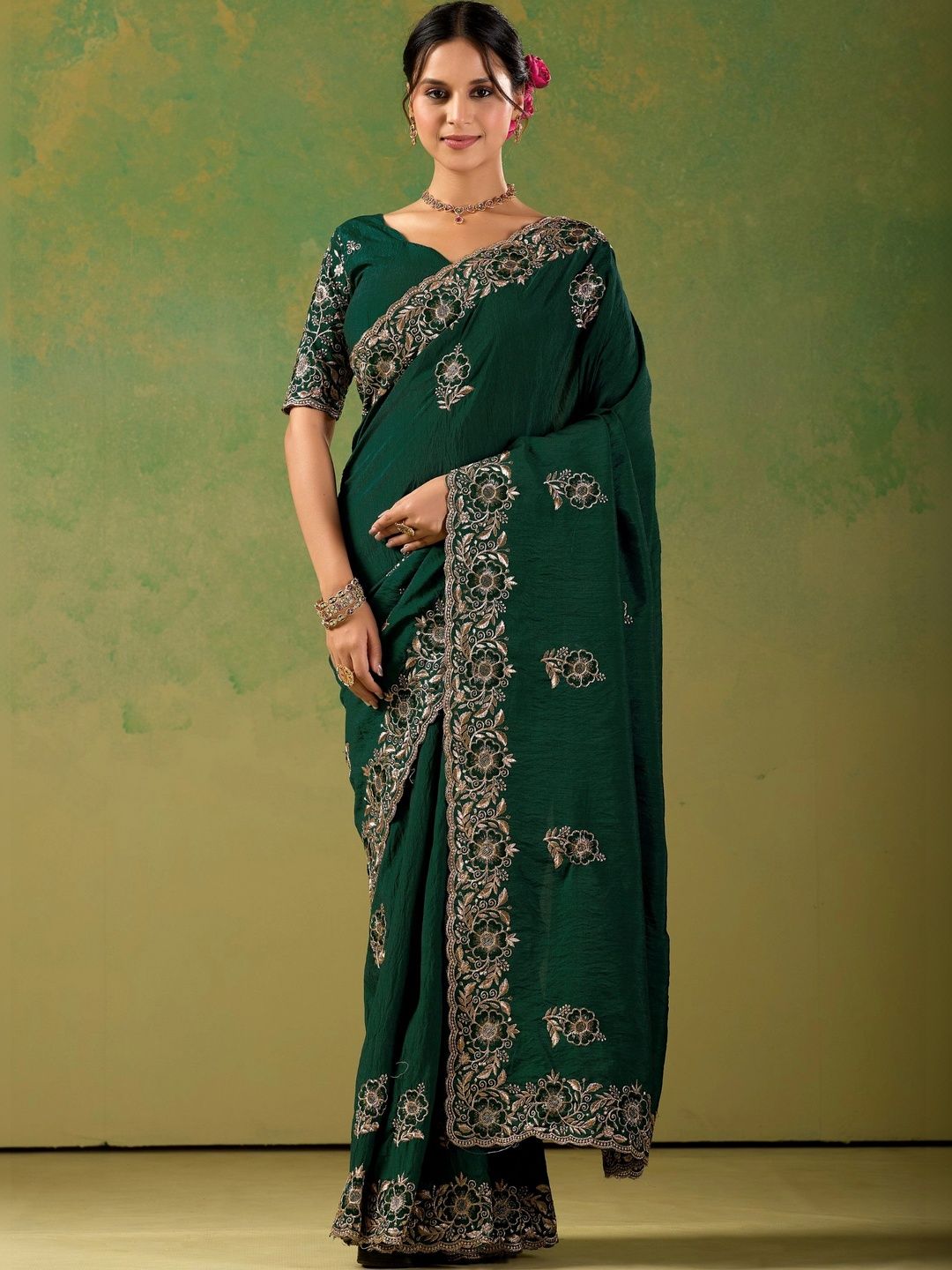 all about you Floral Embroidered Poly Chiffon Designer Saree-picture-28