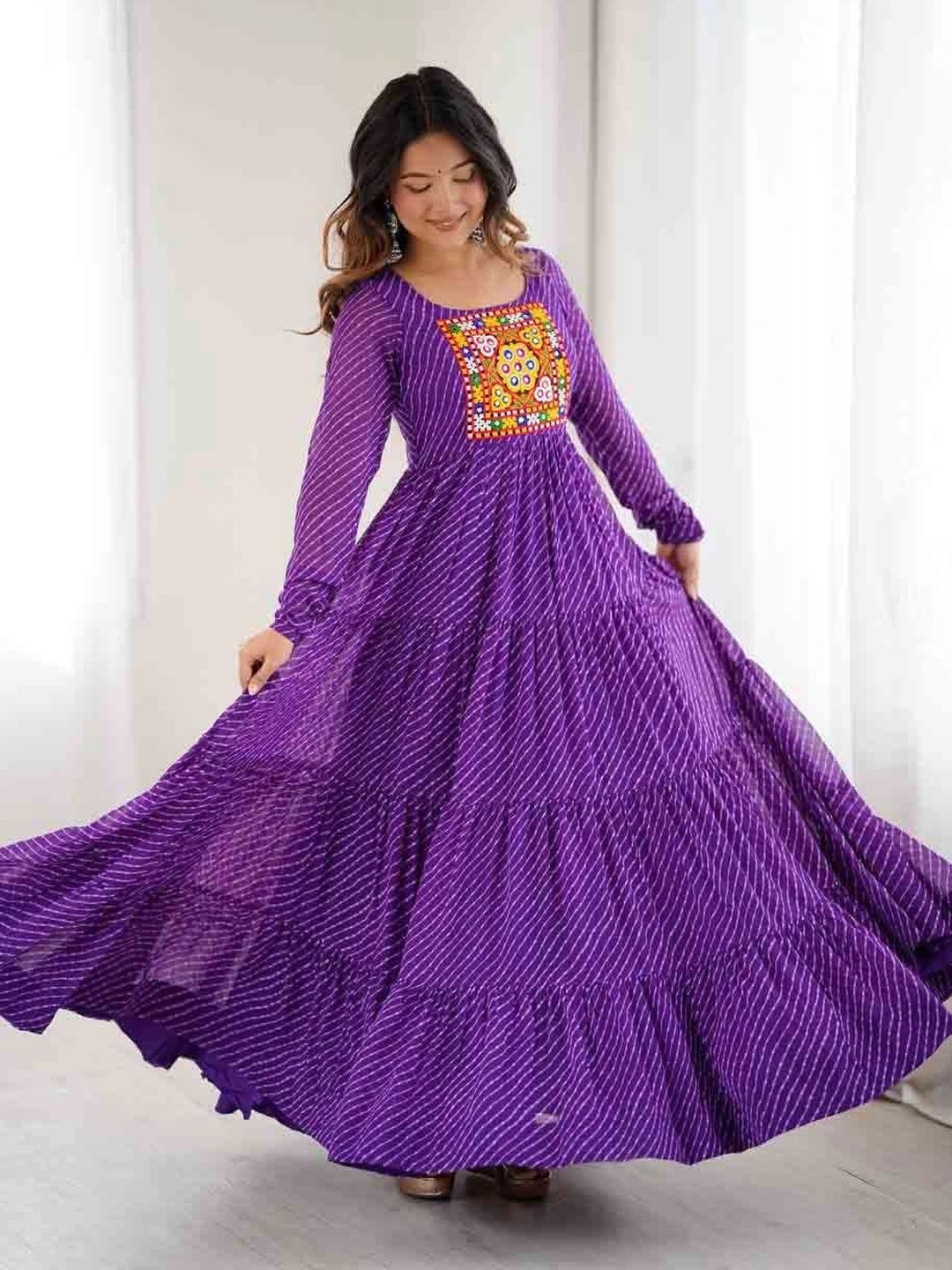 HERE&NOW Ethnic Motifs Print Georgette Maxi Dress-picture-57