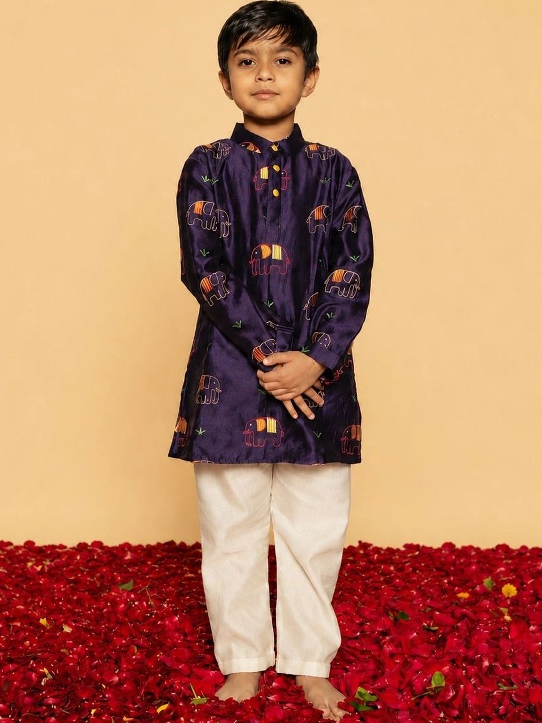 DULAAR Unisex Kids Ethnic Motifs Embroidered Regular Thread Work Pure Silk Kurta with Pyjamas-picture-37