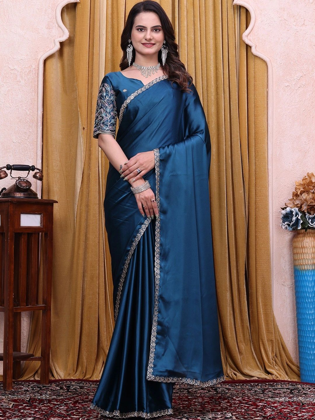 all about you Embroidered Satin Designer Saree-picture-25