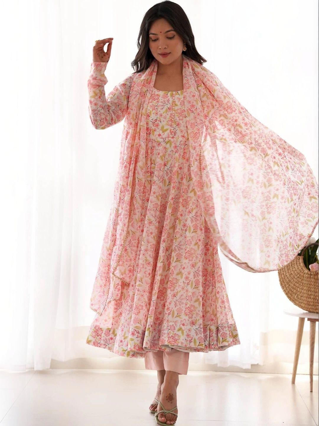 SAJANRE Women Floral Printed Regular Kurta with Trousers & With Dupatta-picture-21