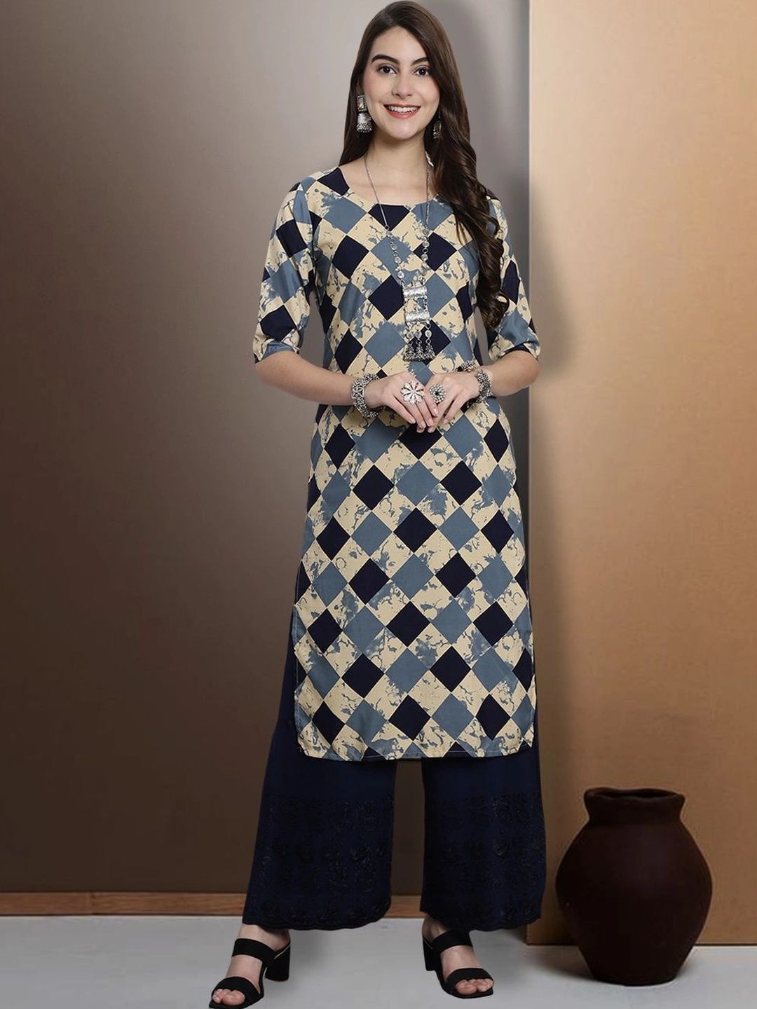 HERE&NOW Women Leheriya Printed Crepe Kurta-picture-53