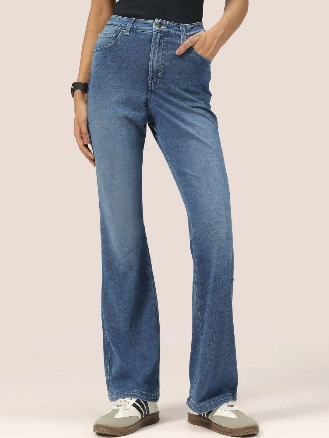 Blissclub Women Flare Fit Zenim-Regular Length Stretchable Jeans-image-2