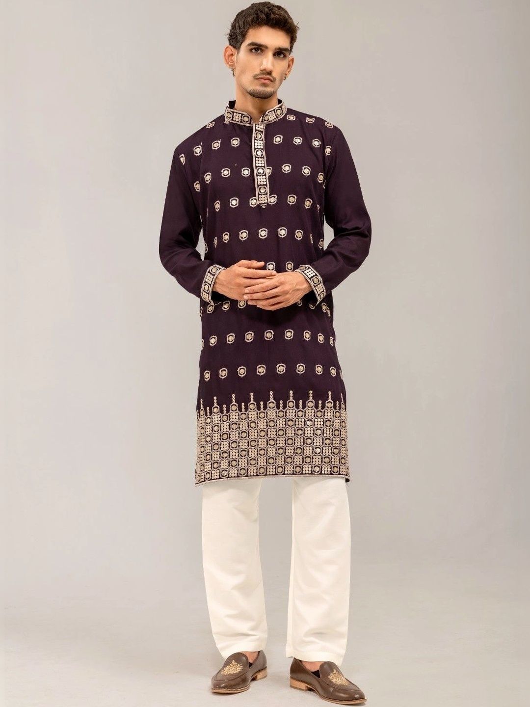 ADHIRAJAN Men Ethnic Motifs Embroidered Thread Work Kurta-picture-56