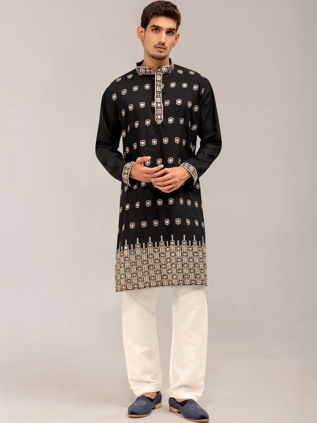 ADHIRAJAN Men Ethnic Motifs Embroidered Thread Work Kurta-picture-53