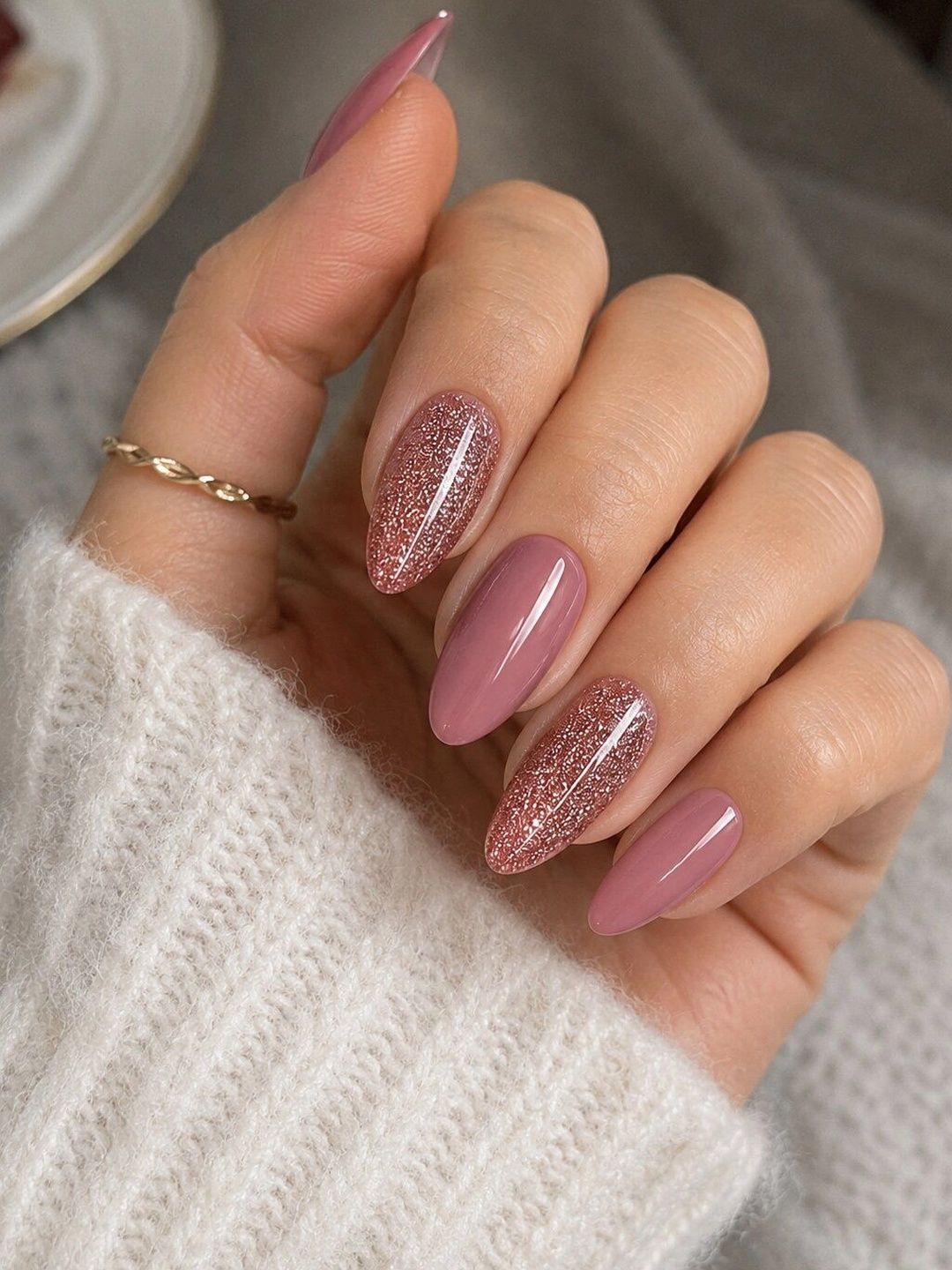 Nakhi Set Of 24 Rose Gold Glitter Press On Nails-Pink-picture-18