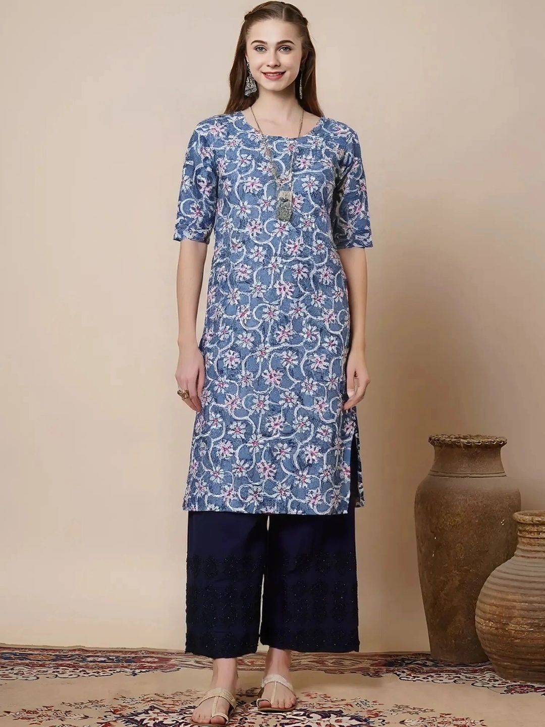 HERE&NOW Women Leheriya Printed Crepe Kurta-picture-15