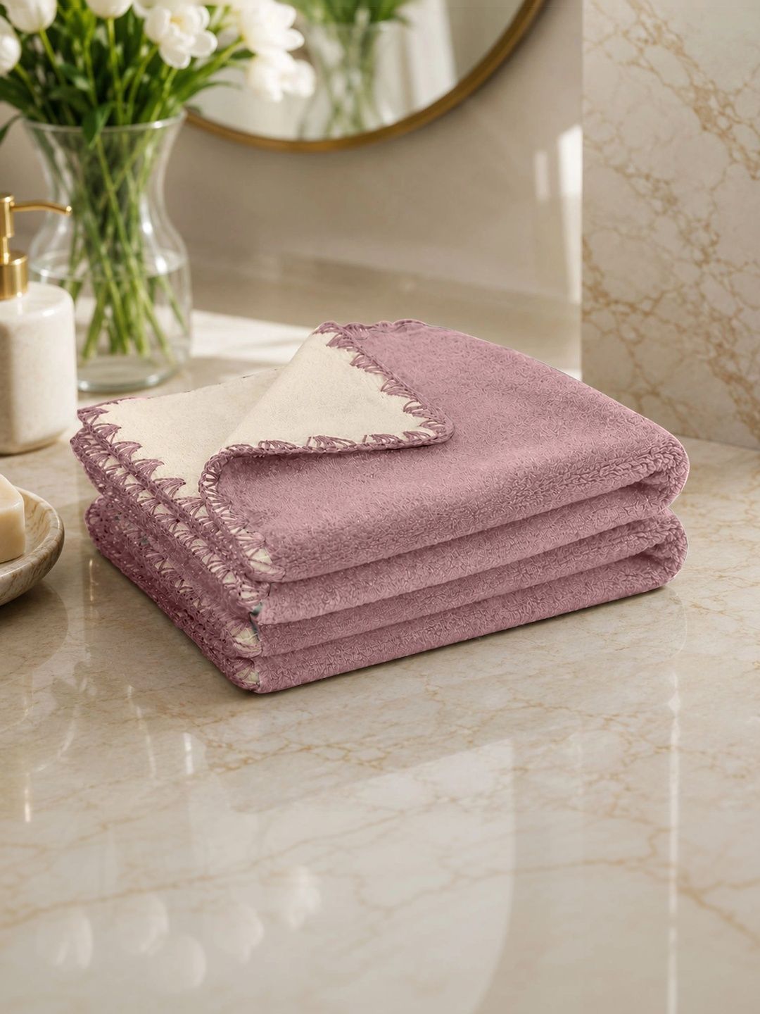 HOUSSE 2-Pcs Olive Grey & Cream Color Reversible Hand Towels-image-15