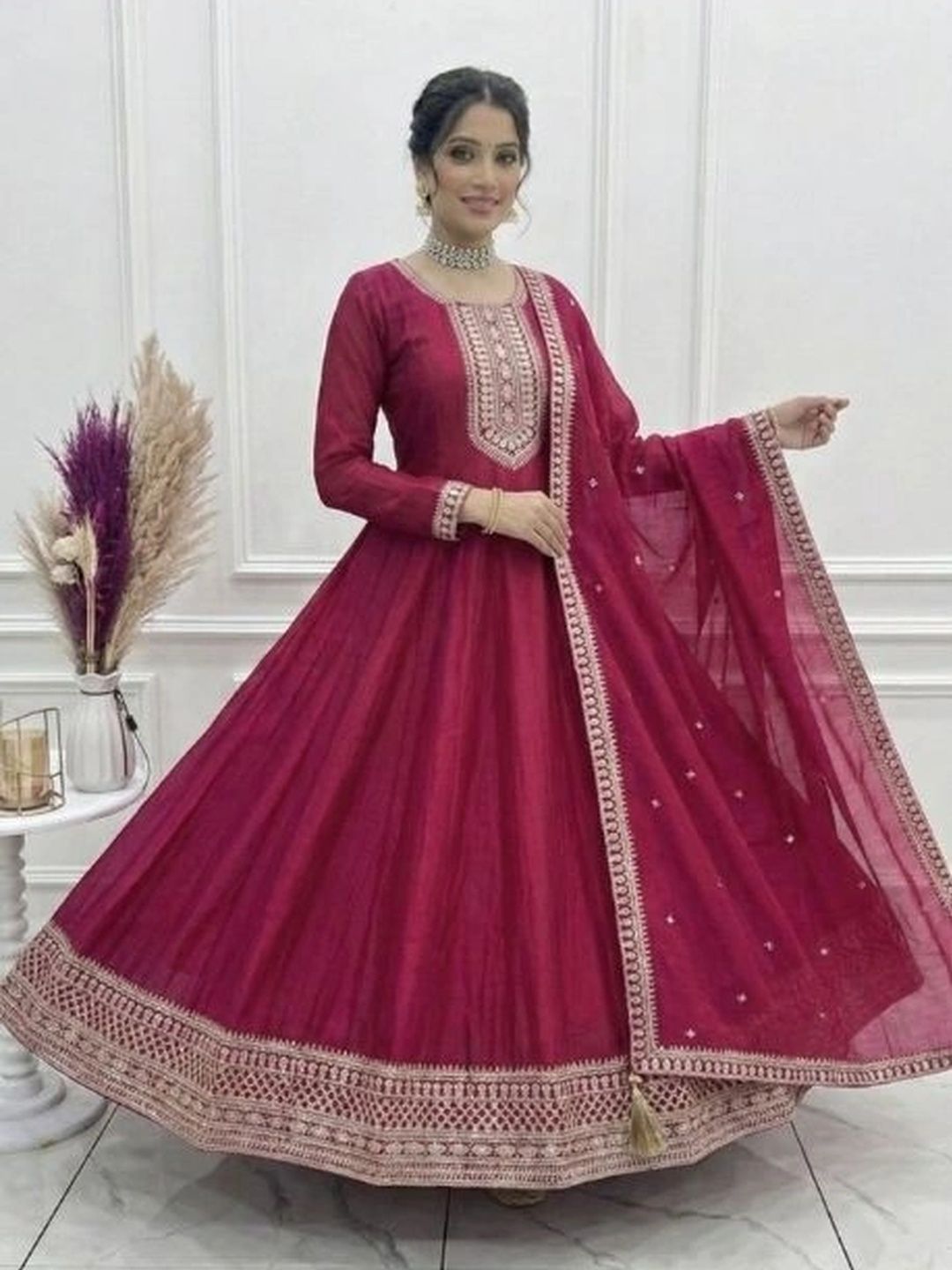 HERE&NOW Ethnic Motifs Embroidered A-Line Maxi Dress-picture-33