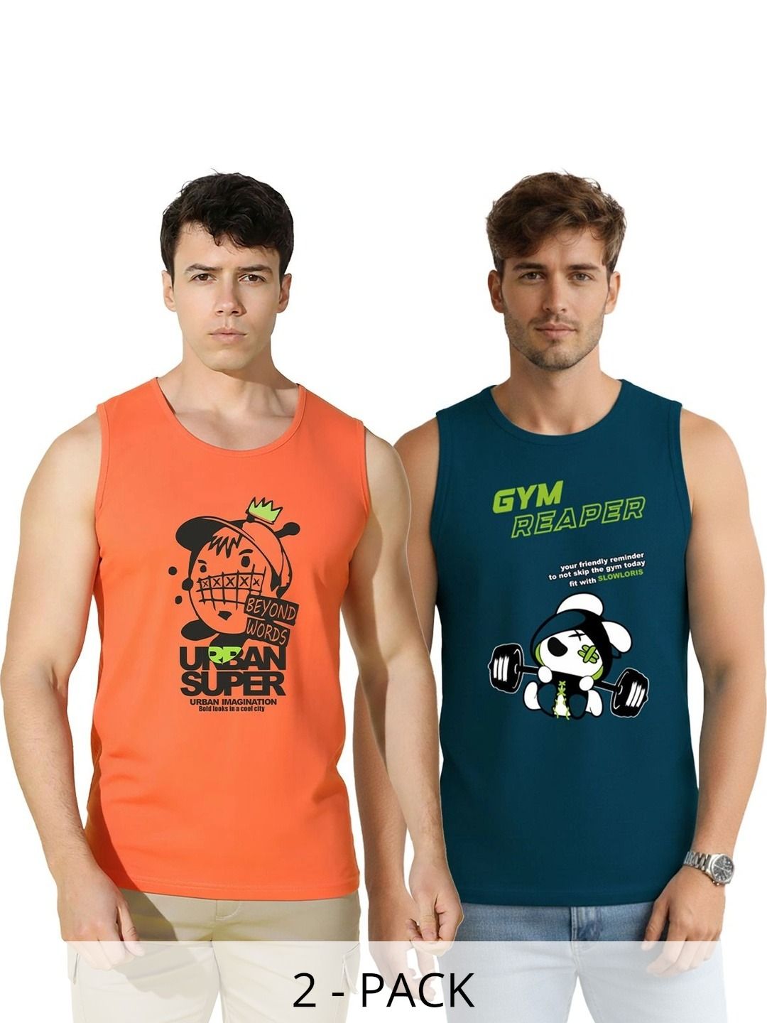 MINISTRY OF FRIENDS Pack of 2 Printed Cotton Gym Vest-picture-57