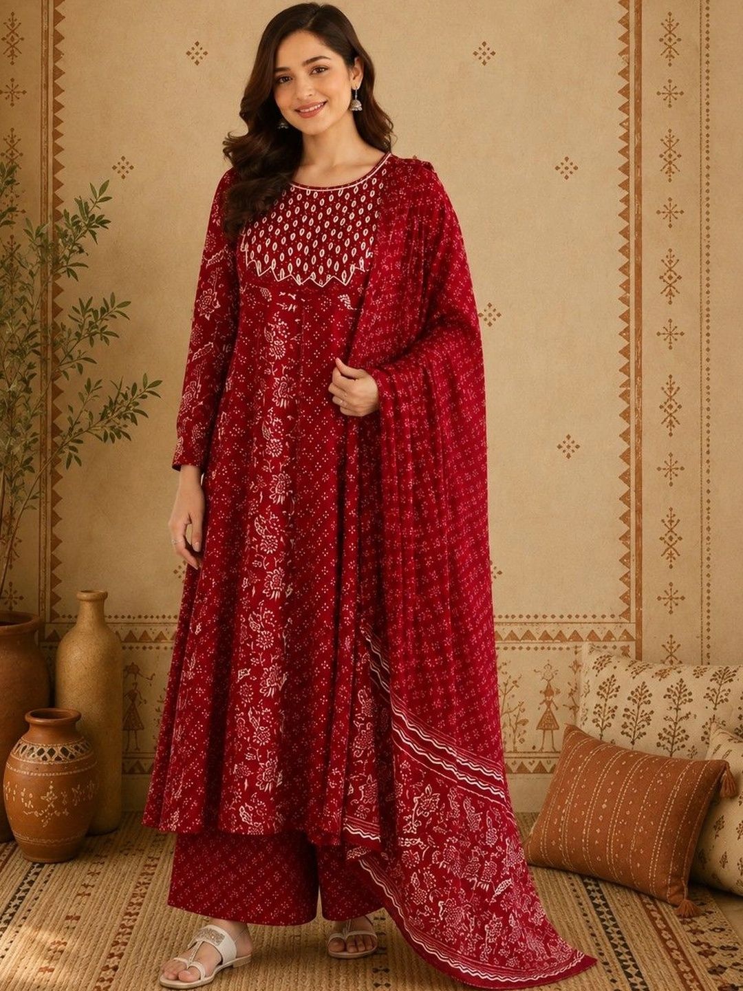 Anouk Women Ethnic Motifs Printed Regular Thread Work Pure Cotton Kurta with Palazzos & With Dupatta-image-17