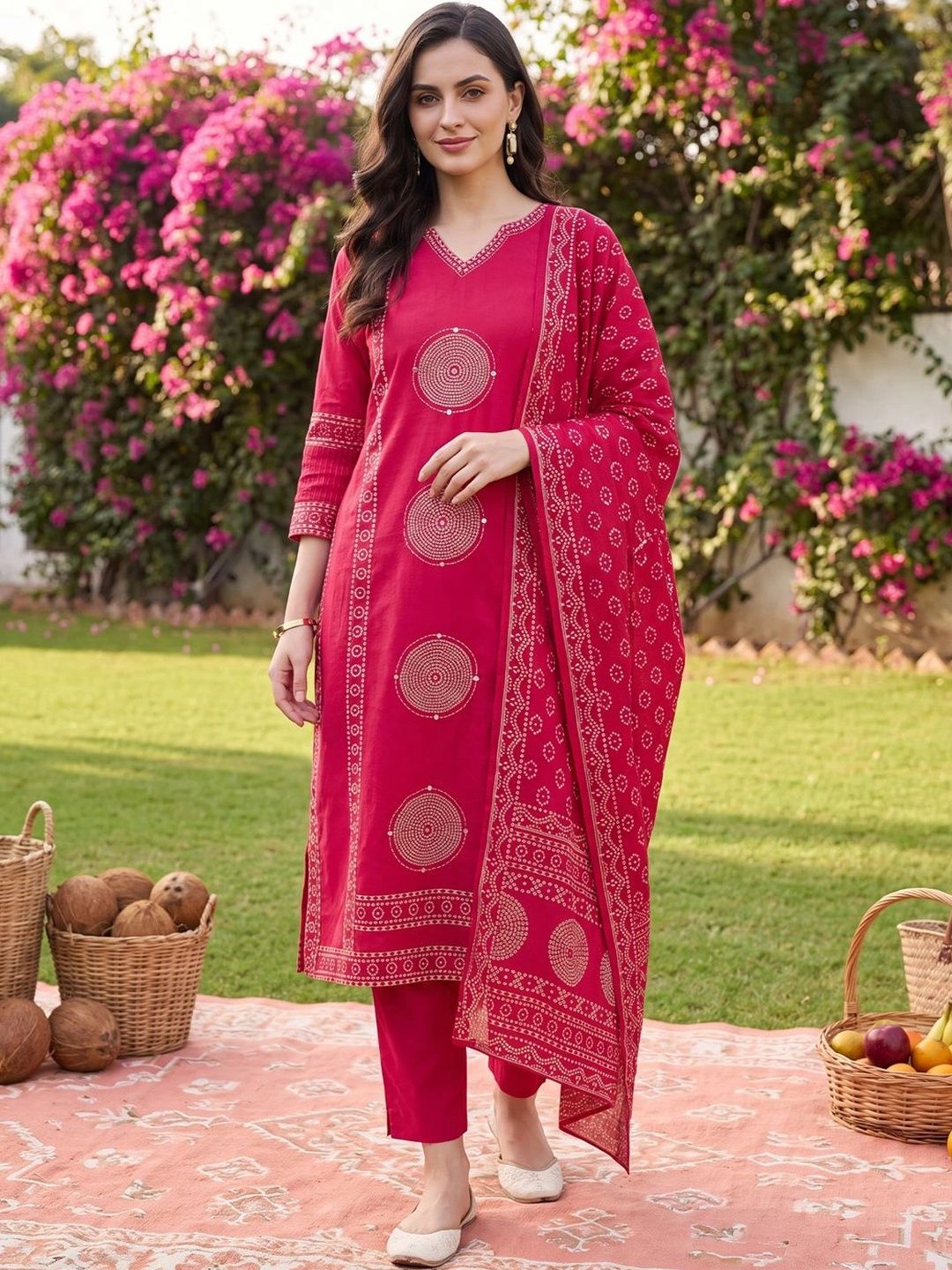Indo Era Women Ethnic Motifs Printed Regular Pure Cotton Kurta with Trousers & With Dupatta-picture-30