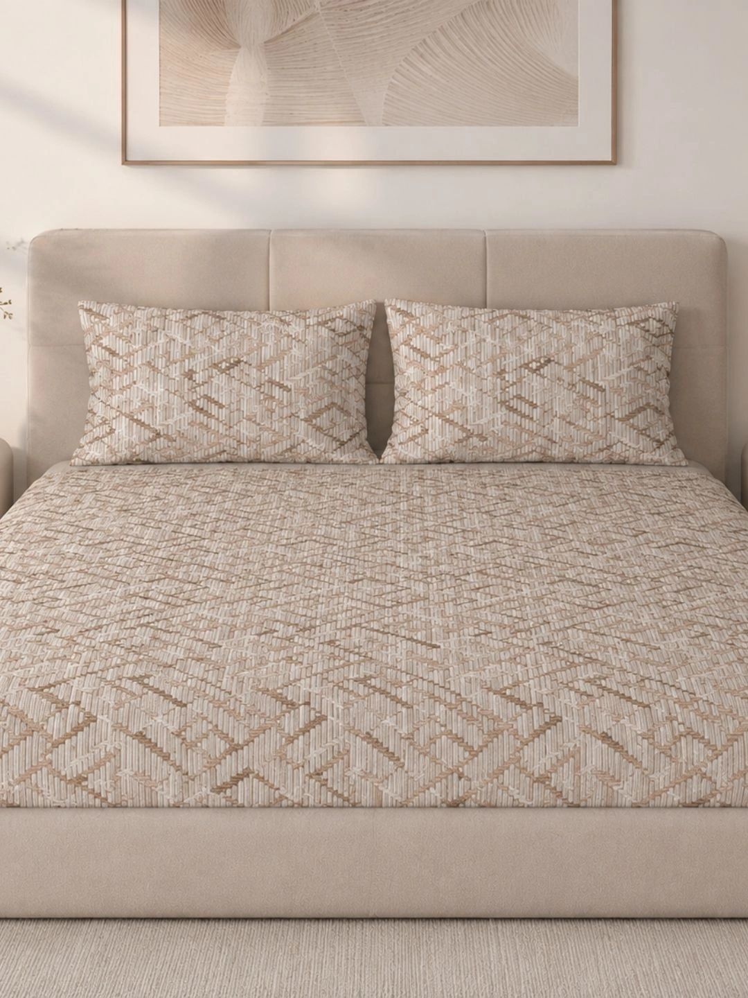 Sleeping Owls- because your sleep matters Tan & Cream-Coloured 220 TC King Bedsheet with 2 Pillow Covers-image-17