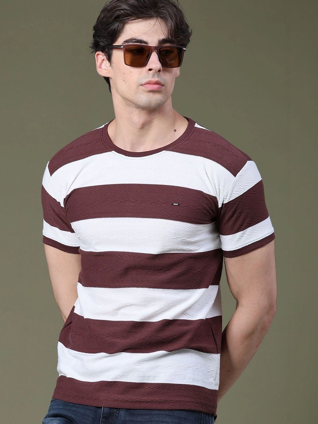 V-Mart Men Striped Slim Fit T-shirt-picture-50