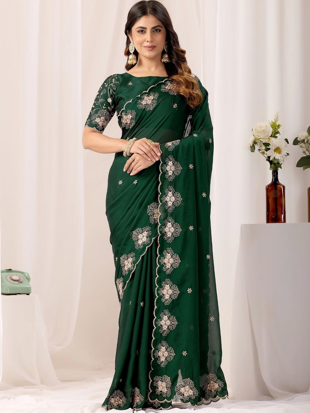 all about you Floral Embroidered Poly Chiffon Designer Saree-picture-48