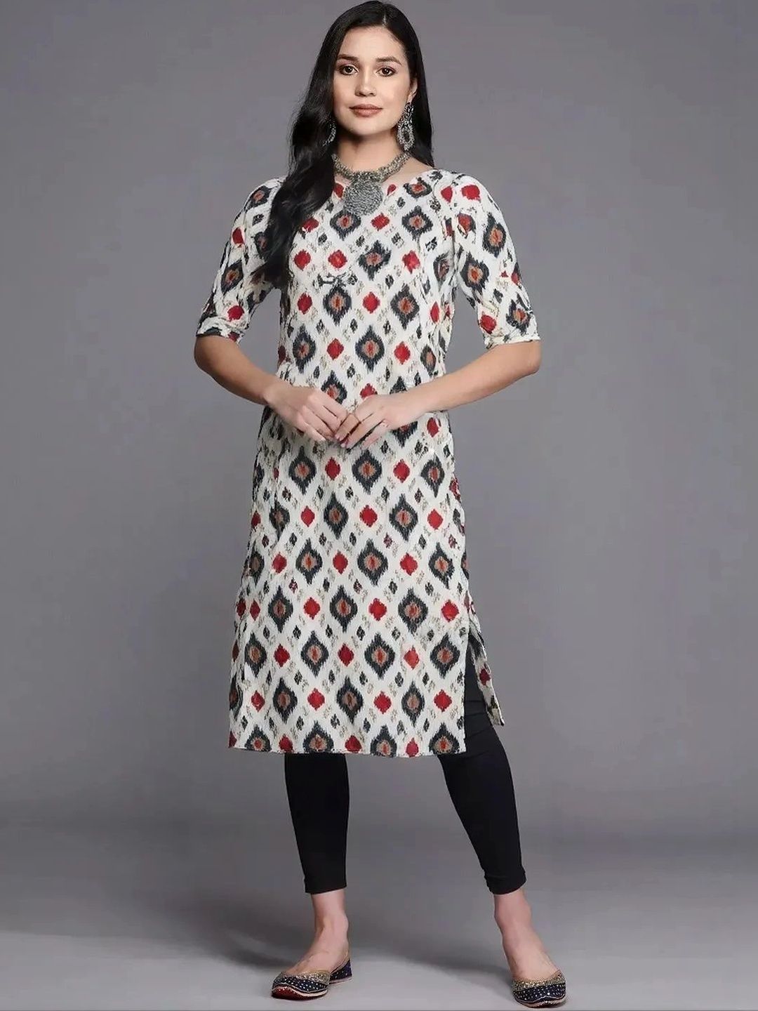 HERE&NOW Women Geometric Printed Crepe Kurta-picture-38