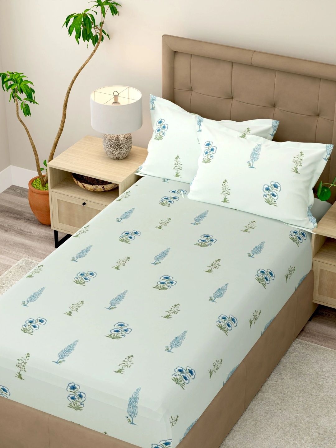 Pure Decor Green Floral 180 TC Single Bedsheet with 2 Pillow Covers-picture-18