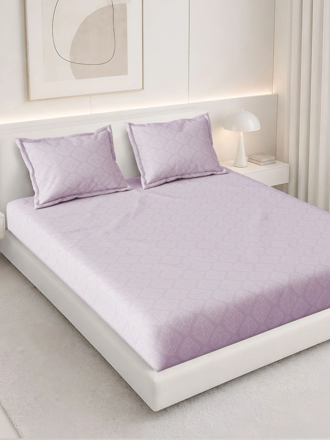 Homeful Style Cream-Coloured & Purple 160 TC Bedsheet with 2 Pillow Covers-picture-25