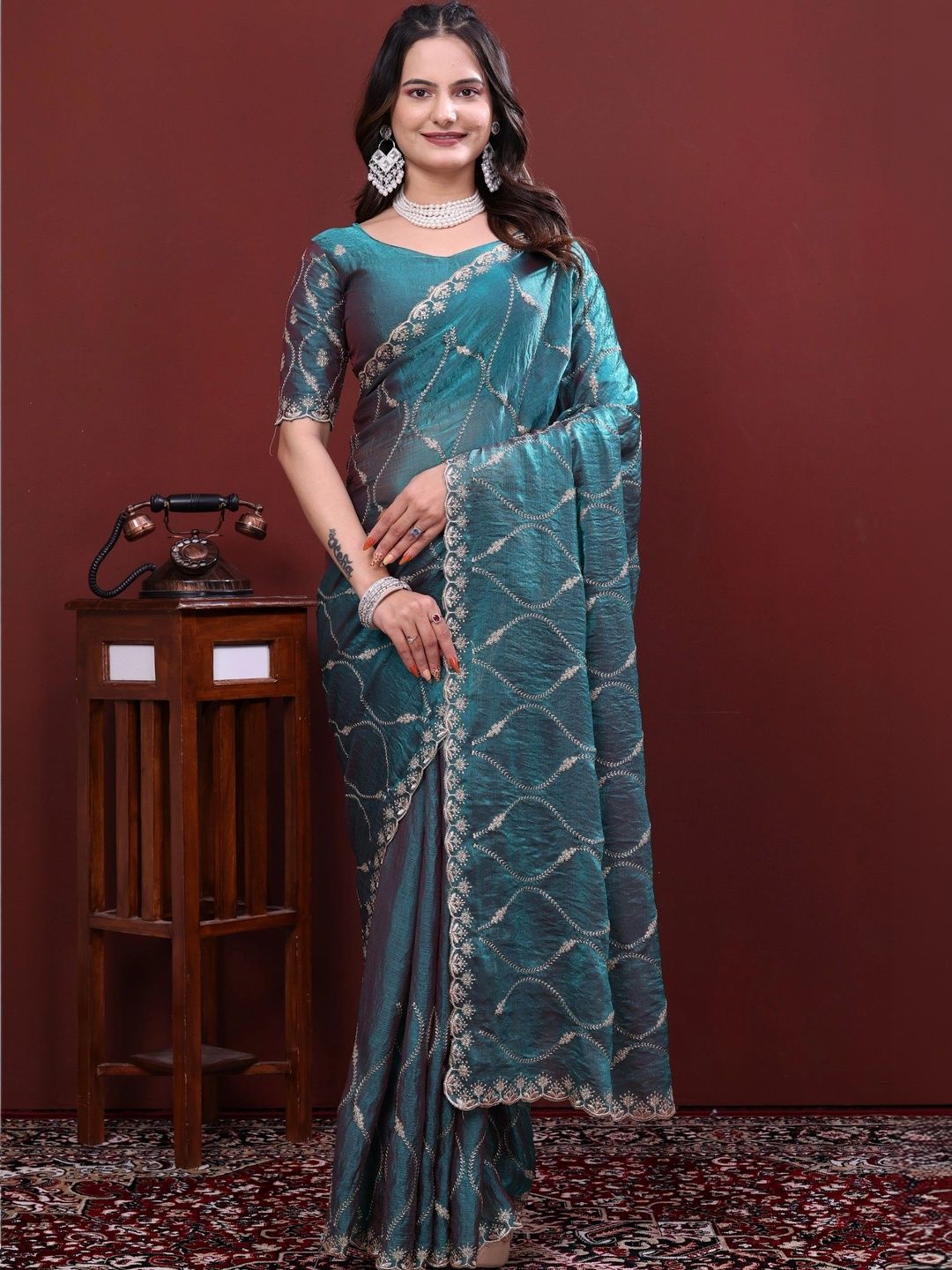 all about you Ethnic Motifs Embroidered Silk Blend Designer Saree-image-44
